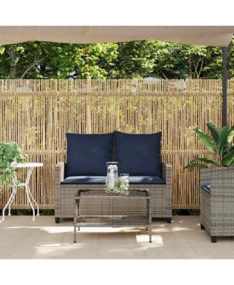 Garden Sofa Grey PE rattan, powder-coated steel, tempered glass