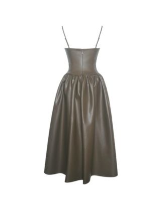Women's Parisia Cocoa Faux Leather Drop Waist Maxi Dress