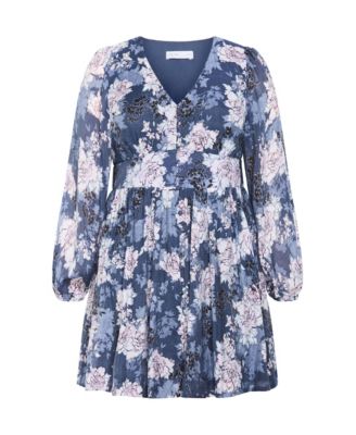 Plus Size Silver Blossom Mini Dress