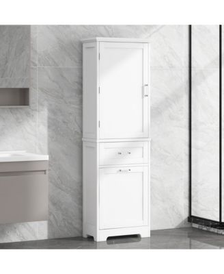 Tall Bathroom Storage Cabinet, Freestanding with Drawers and Adjustable Shelf