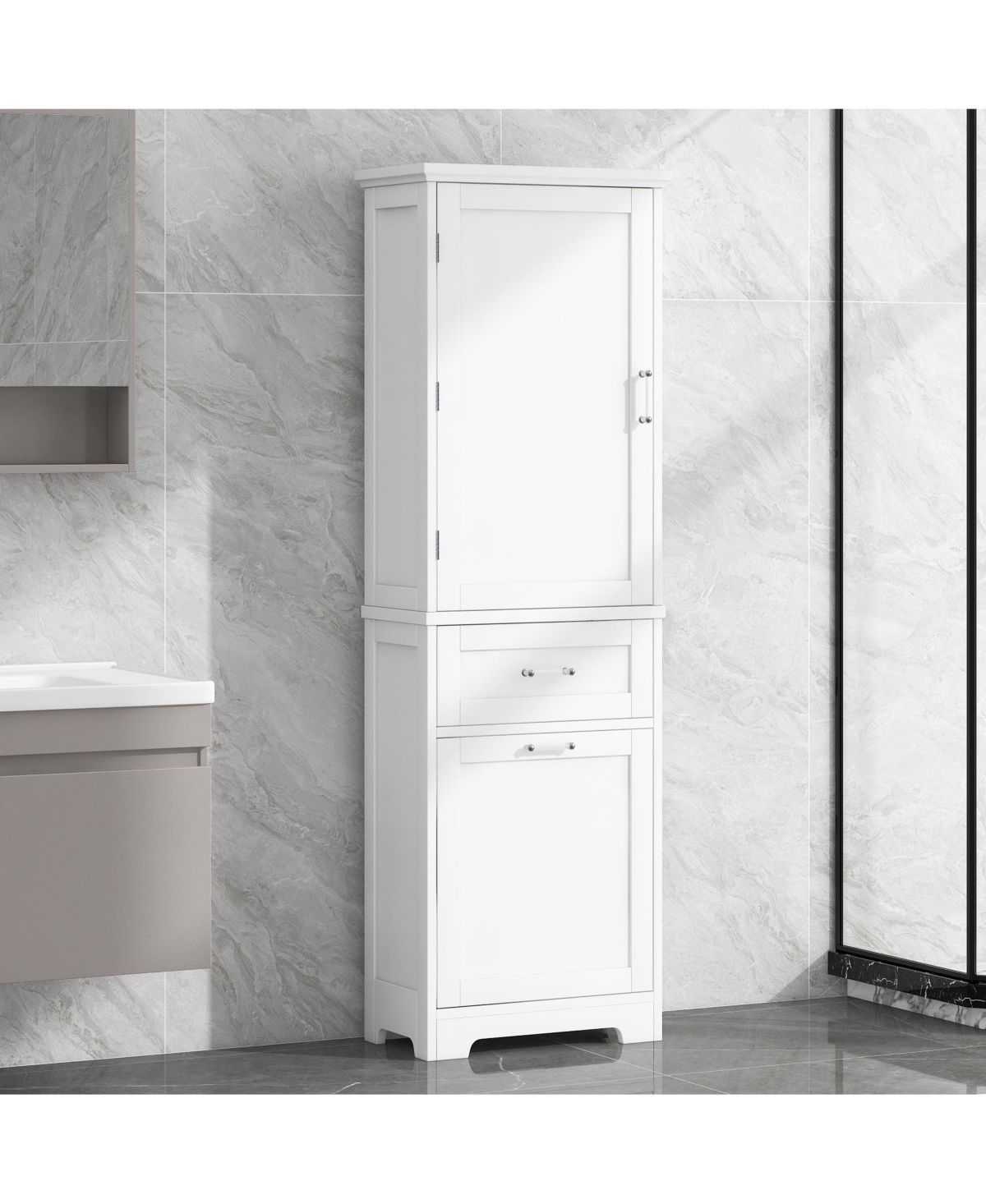 Casainc Tall Bathroom Storage Cabinet, Freestanding with Drawers and Adjustable Shelf