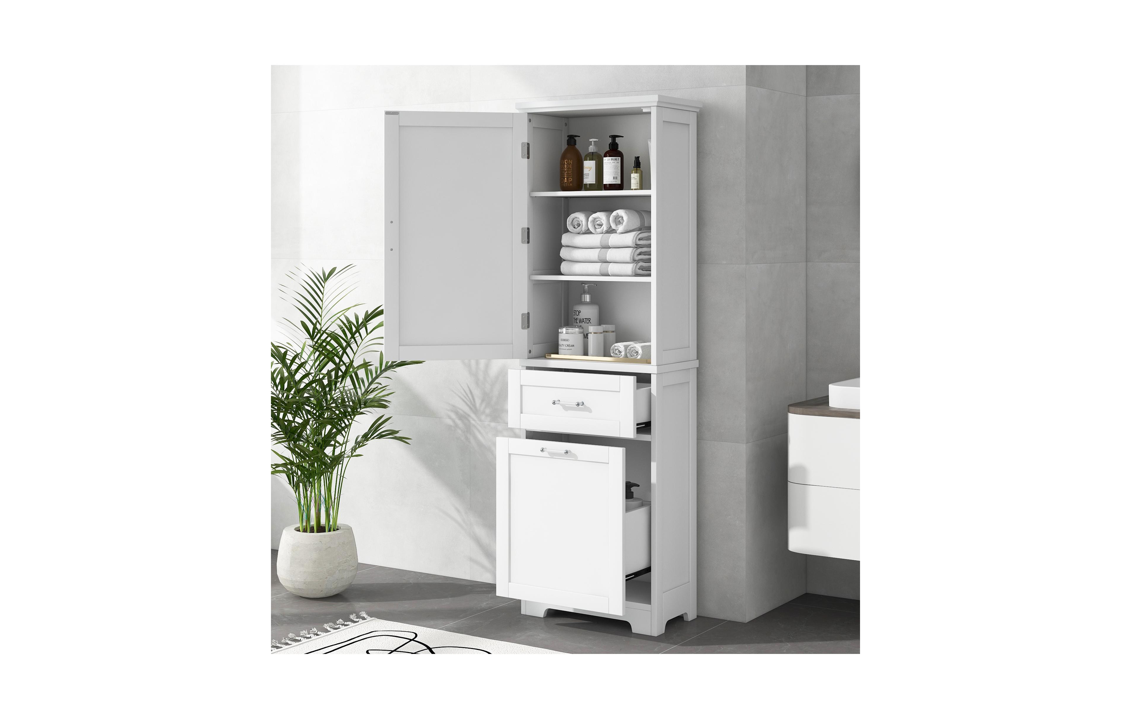 Casainc Tall Bathroom Storage Cabinet, Freestanding with Drawers and Adjustable Shelf