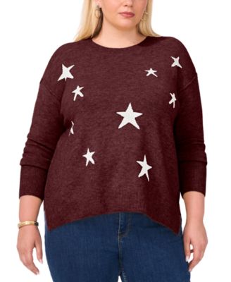 Plus Size Cozy Crewneck Star-Print Dropped-Shoulder Sweater