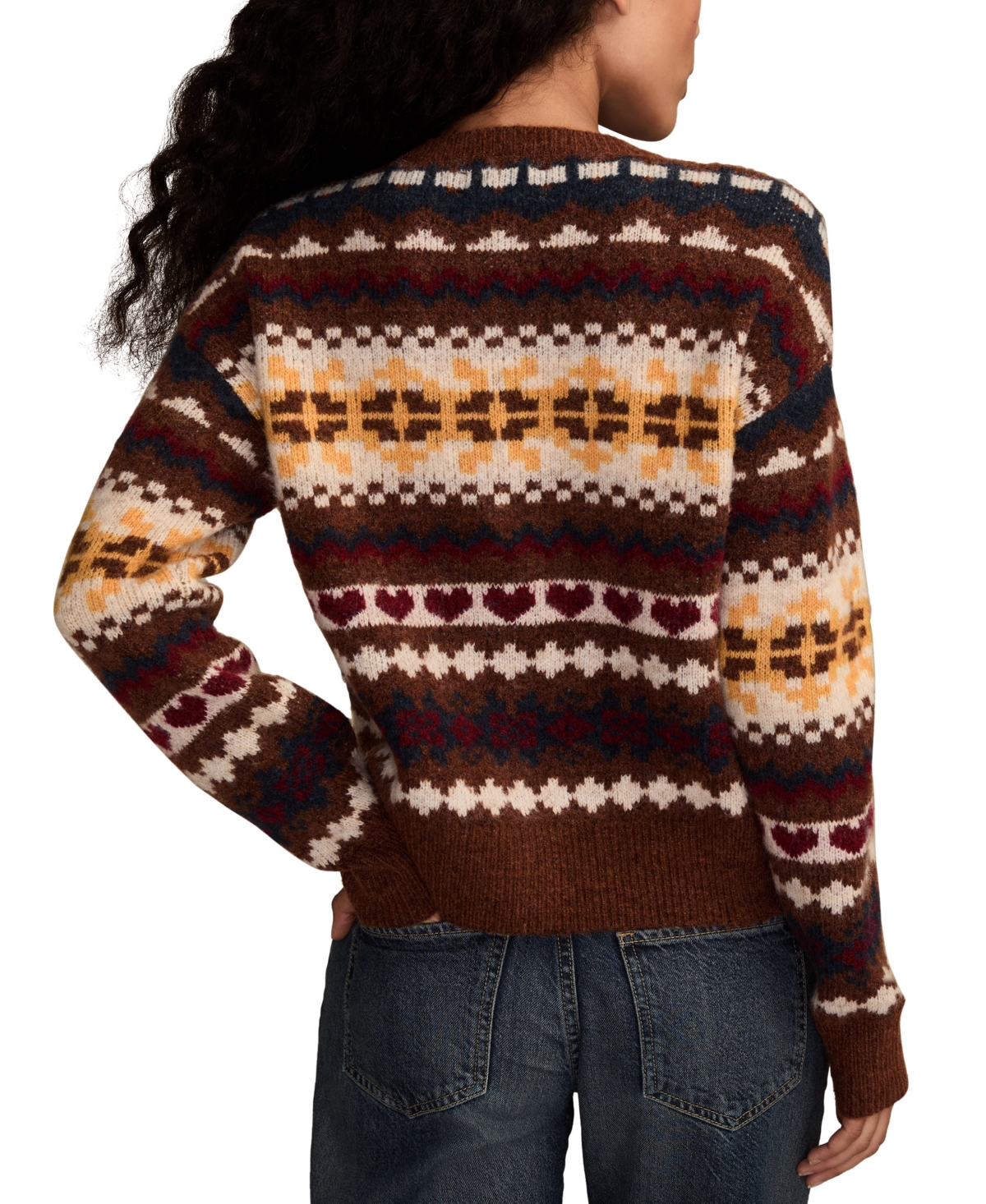 Lucky Brand Women's Fair Isle Crew Neck Cardigan Sweater