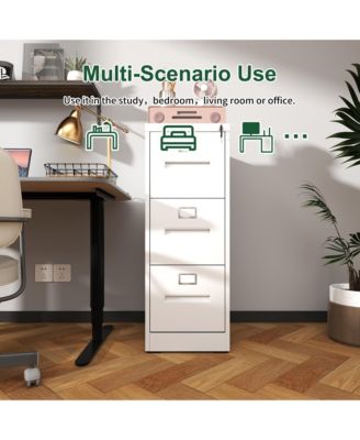 3 Drawer File Cabinet with Lock Metal Vertical File Cabinet Office Home, A4 Legal/Letter Size Narrow File Cabinet Locked