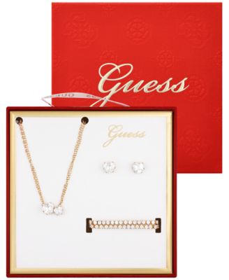  3-Pc. Cubic Zirconia Metal-Tone Heart Necklace, Stud Earrings, and Bracelet Gift Set