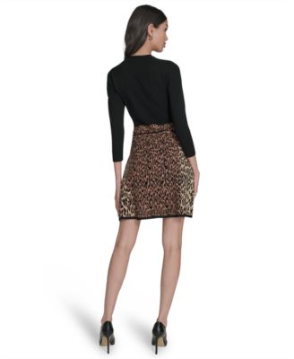 Petite Crew Neck Animal Skirt Dress