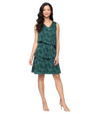 SL Fashions - Women's Sleeveless Burnout V-Neck Asymmetric Tiers Dress