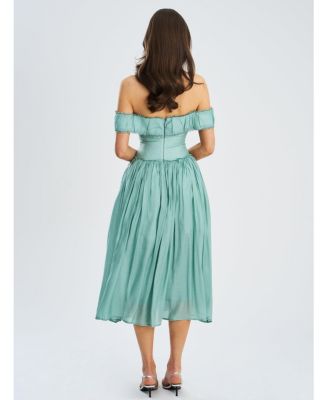 Women's Xavy Teal Green Off Shoulder Corset Midi Dress