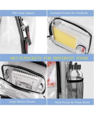 Clear Backpack Heavy Duty Clear Bookbag Transparent Plastic Backpacks for School Work Concert College (Black)