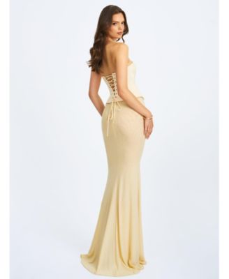 Women's Adelina Butter Yellow Peplum Mermaid Gown with Lace-up Back