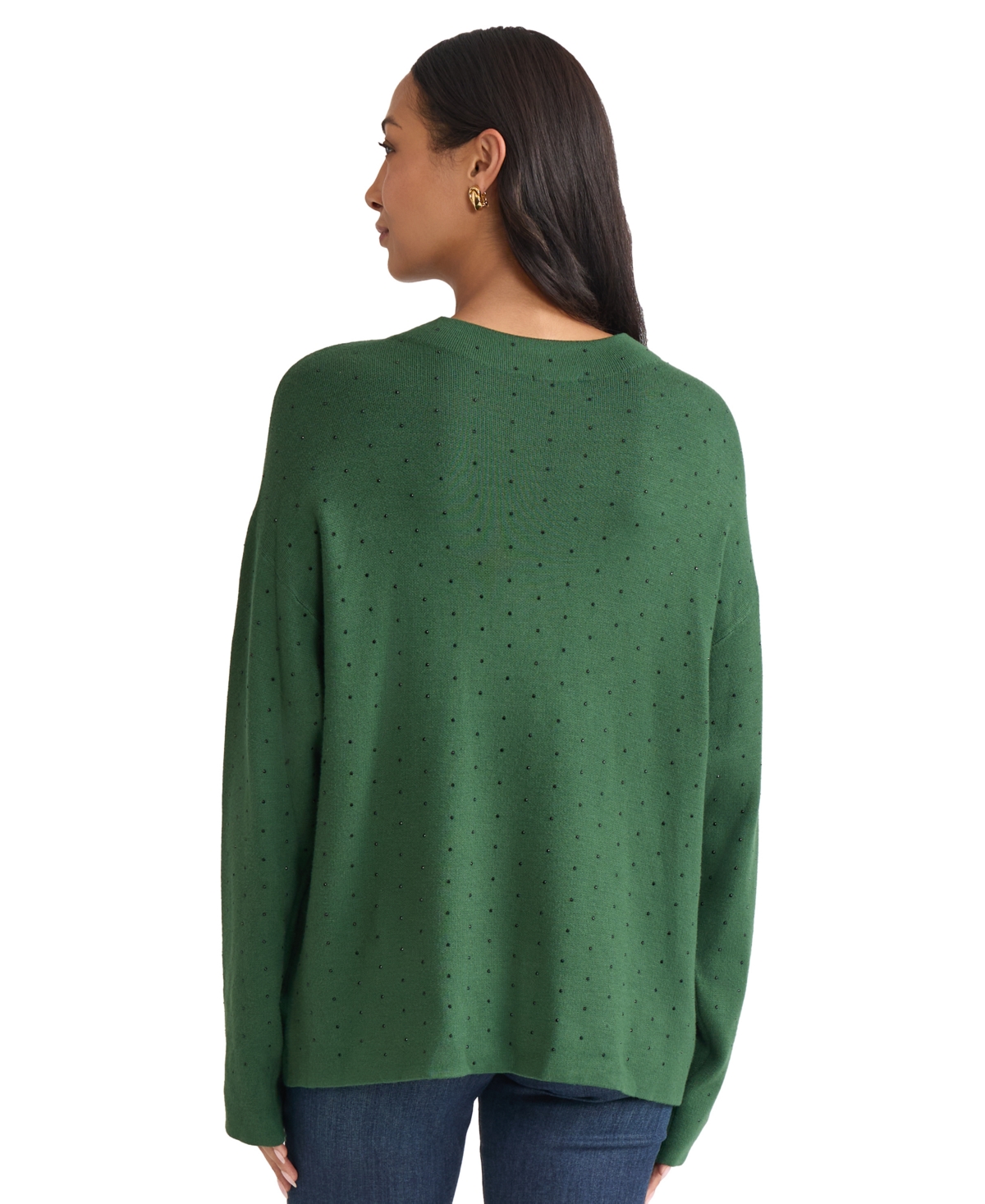 Jones New York Rhinestone Mock Neck Sweater In Green