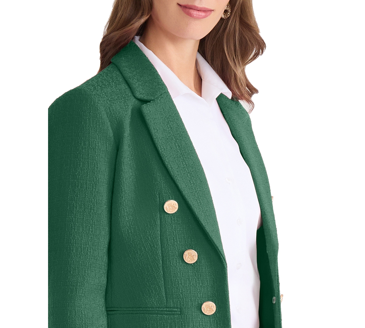 Jones New York Faux Double Breasted Tweed Jacket In Green