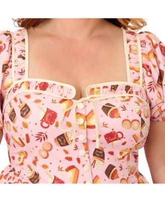 Plus Size 1940s Sweetheart Button Front Swing Dress