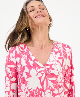 Petite 3/4-Sleeve Jacquard Top, Macy's Exclusive