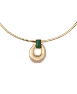 Malachite Molten Disc Pendant Wire Necklace