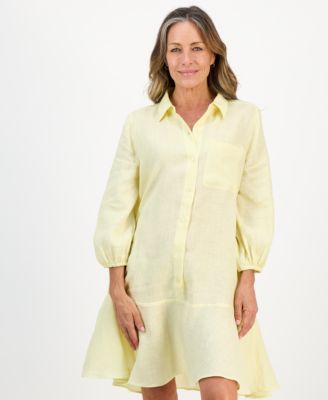 Petite Linen Drop-Waist 3/4-Sleeve Dress, Macy's Exclusive