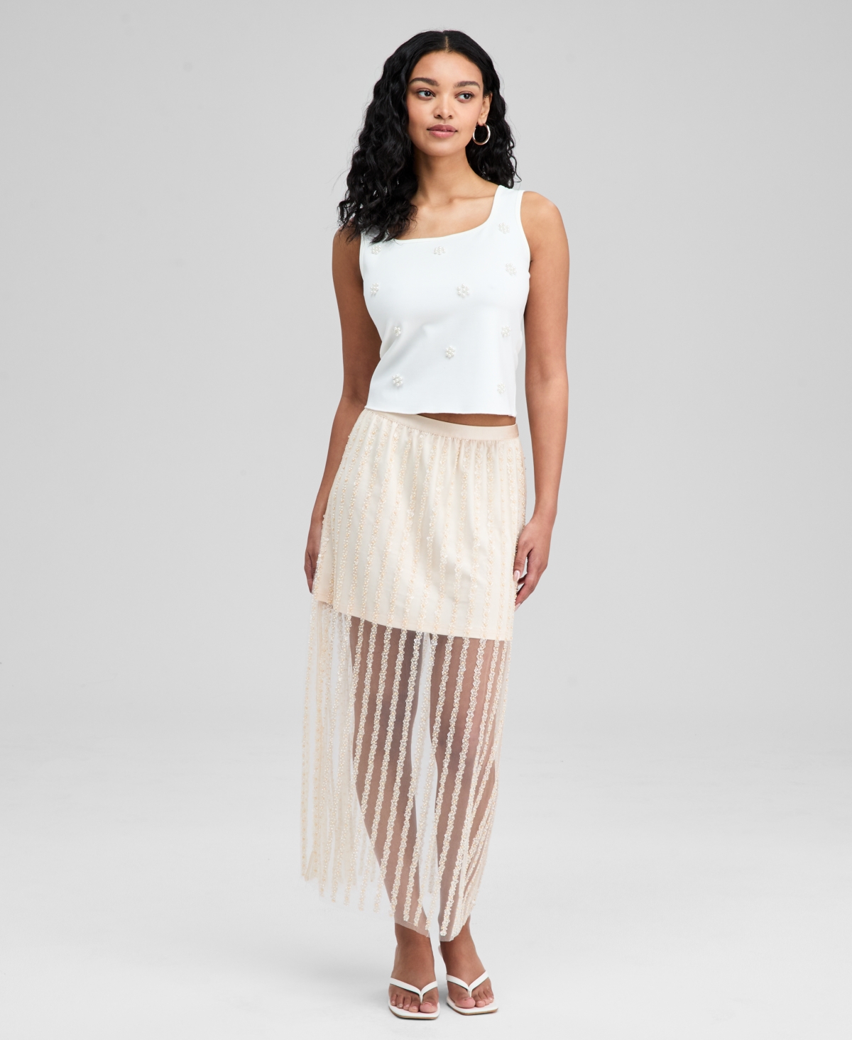 And Now This Women's Sequin-stripe Maxi Skirt, Macy's Exclusive In White