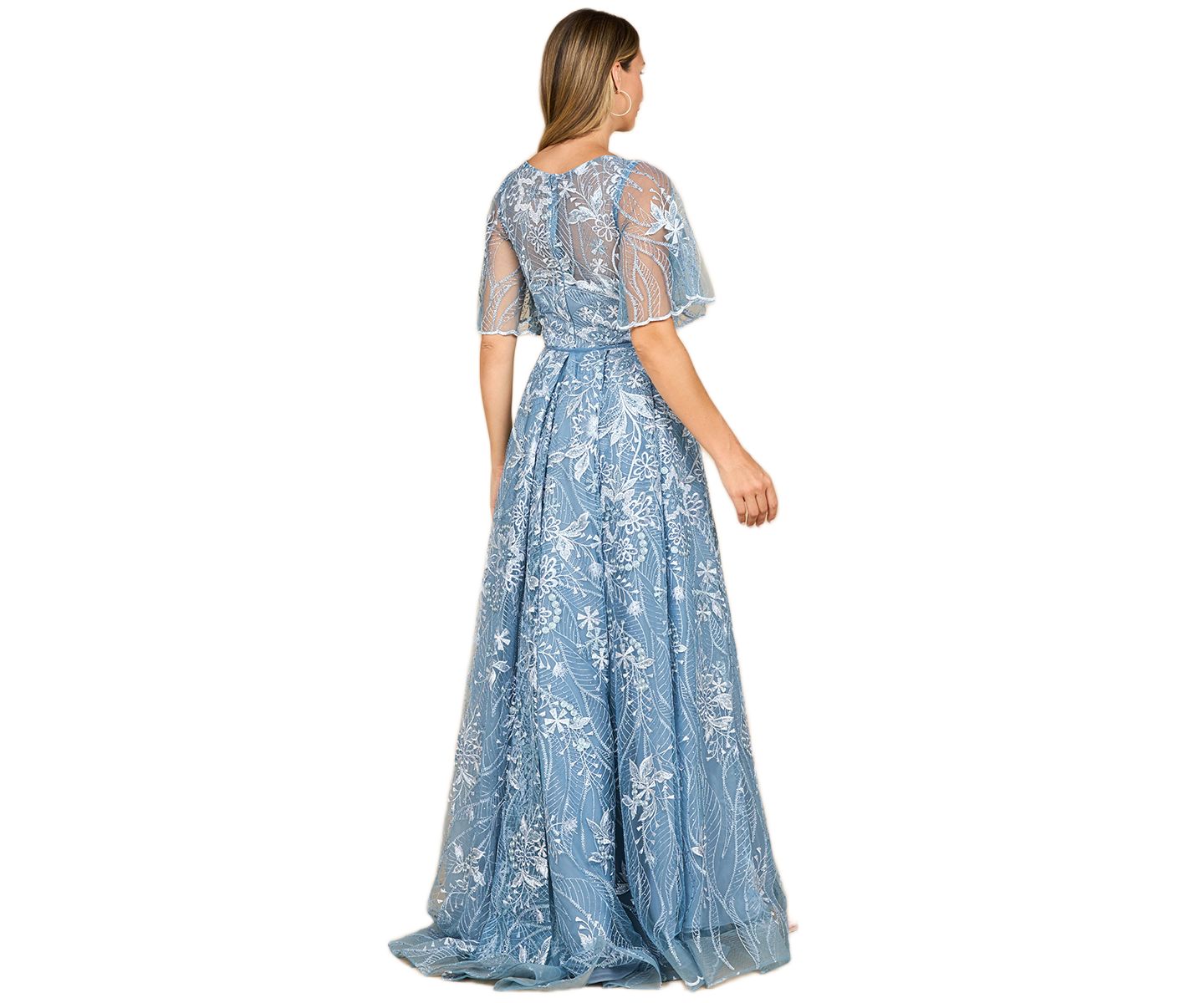 Женское платье Lara Overskirt Lace Fitted V-Neck Gown with Cape Sleeves, цвет: Синий — фото 2