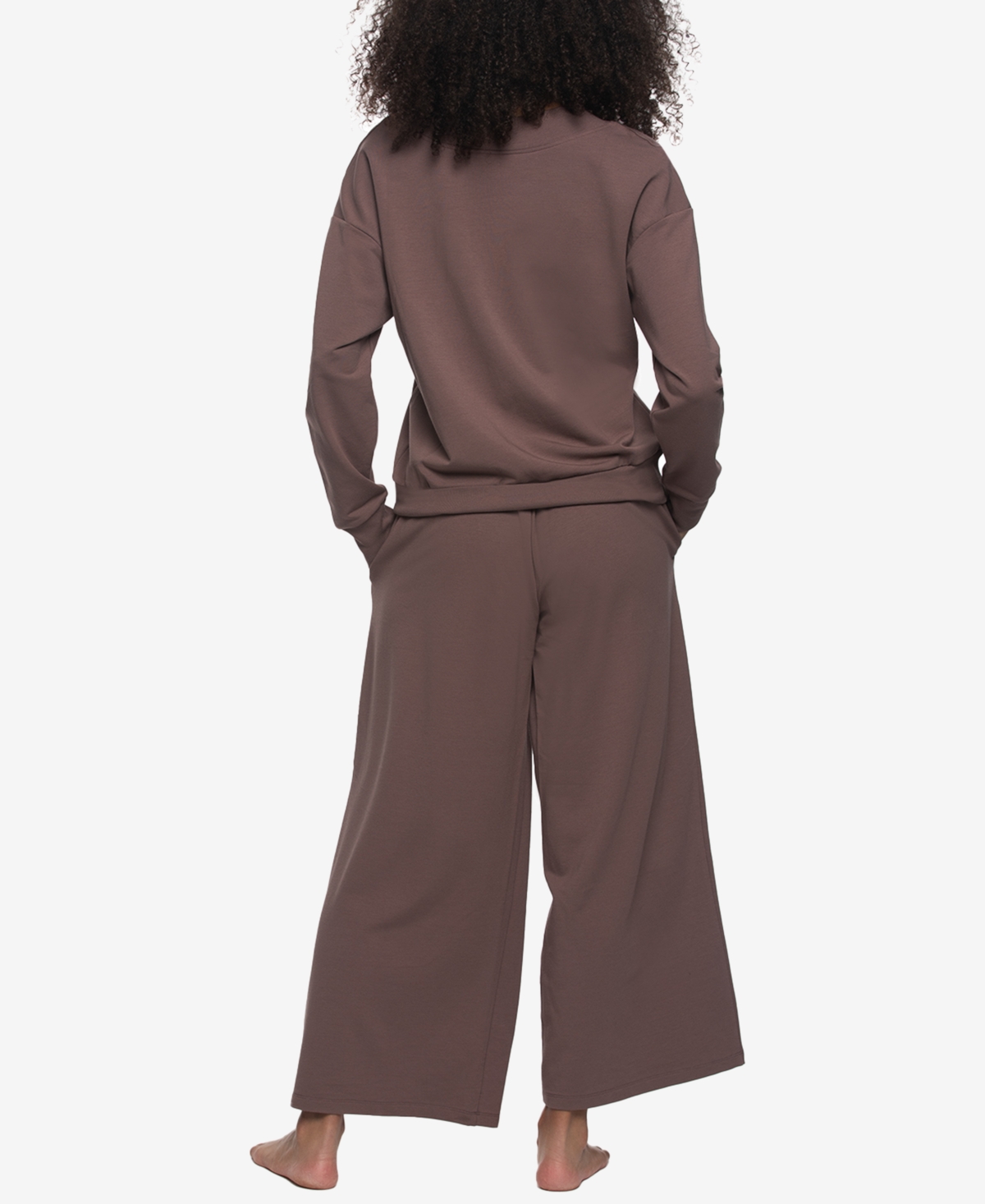 Felina Women's Regular Kimora French Terry V-neck Sweatshirt With Wide Leg Pants In Brown