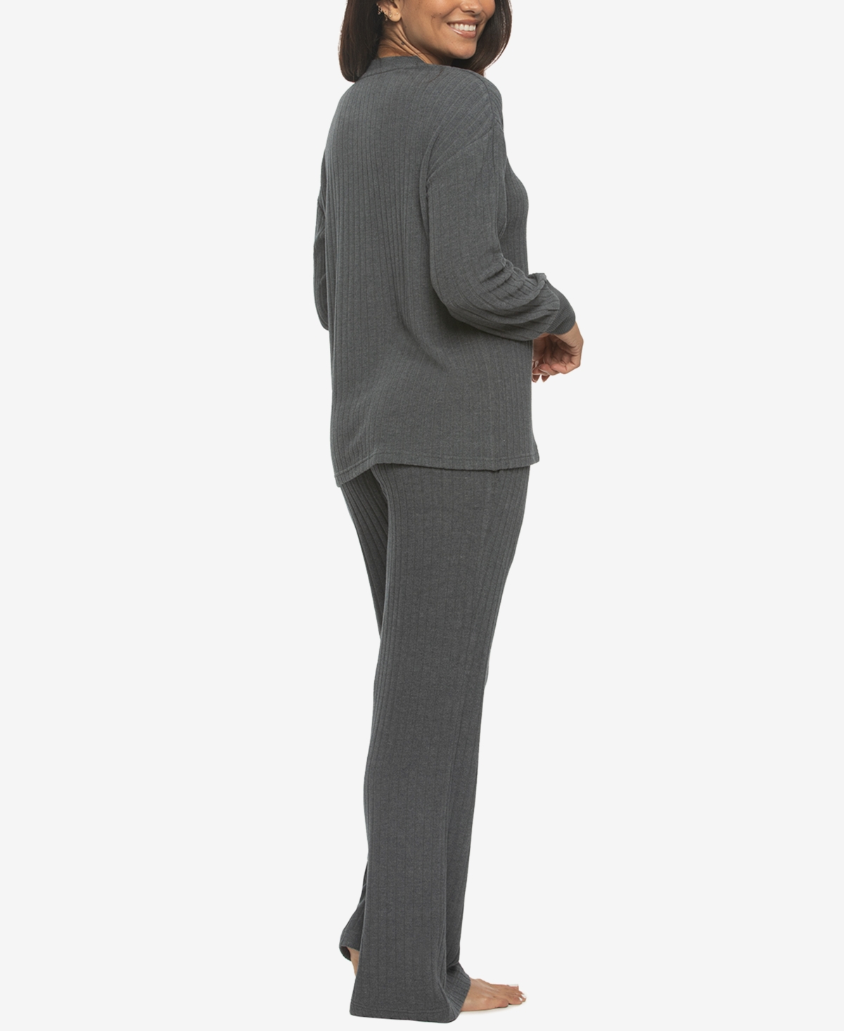 Felina Women's Regular Serena Crew Neck Pullover Brushed Rib Lounge Set In Gray