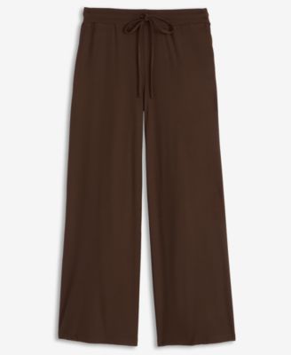 Petite Ribbed Knit High Rise Drawstring Wide-Leg Pants, Macy's Exclusive