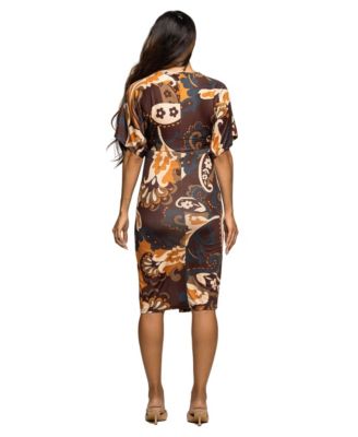 Women's Maternity Short Sleeve Knot Front Midi Dress