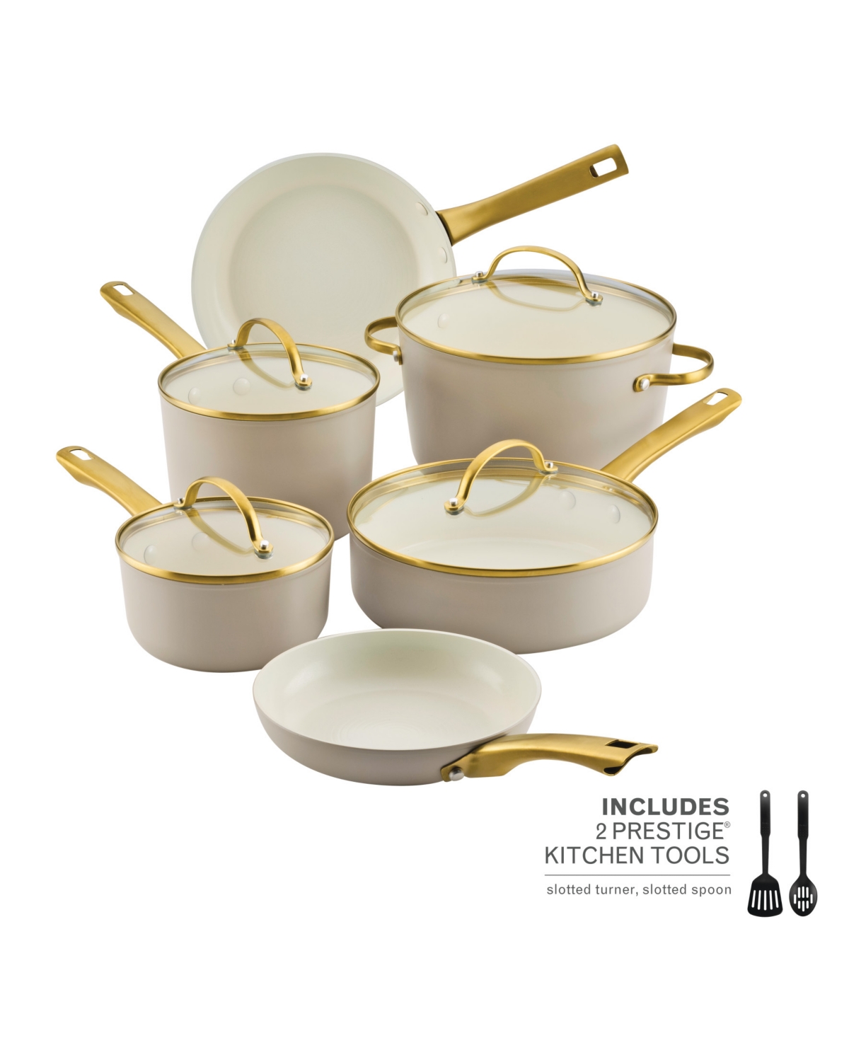 Farberware Forged Induction 12-piece Aluminum Ceramic Nonstick Cookware Set In Neutral