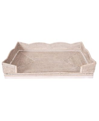 Artifacts Trading Company Rattan Scallop Design Breakfast Tray with Wooden Legs