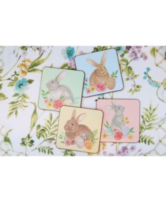 4" Multi-Color Easter Floral Cute Bunny Rabbit Drink Sitter Coasters Set of 4