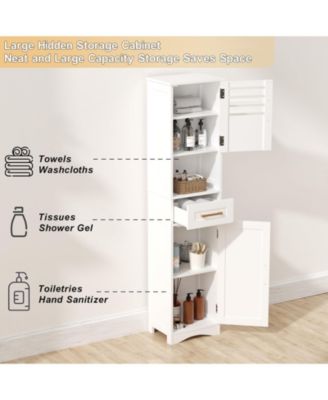 15 in. W x 12 in. D x 67 in. H White Freestanding Linen Cabinet with 1 Drawer and 2 Doors