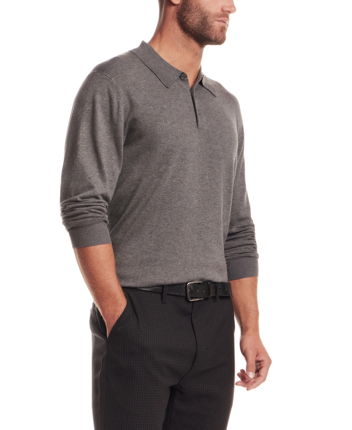 Vintage & Black Men's Long Sleeve Polo Sweater In Gray