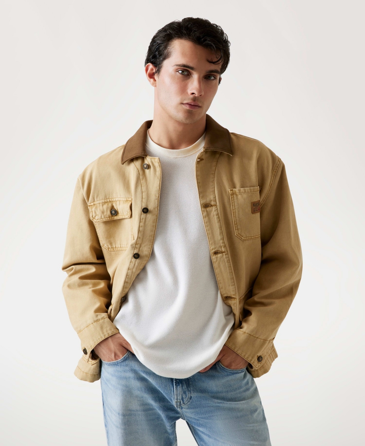 Guess Men's Casey Boxy Barn Collar Jacket In Brown