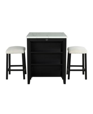 3-Piece Bar Table and Chairs Set Lvory Tall Dining Table with USB and Upholstered Bar Stool for Living Room Kitchen