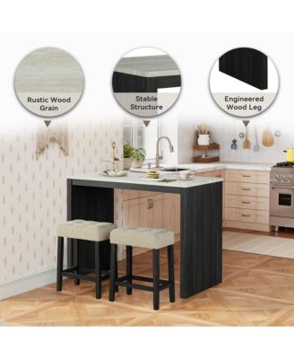 3-Piece Bar Table and Chairs Set Tall Dining Table with Upholstered Bar Stool for Living Room Kitchen