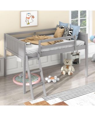 Twin Size Wood Low Loft Bed with Ladder, ladder can be placed on the left or right