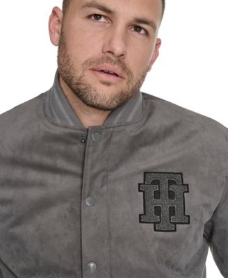 Men's Faux Suede Varsity Bomber with Patches