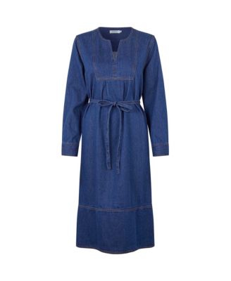 Women's Long Sleeve V-Neck Denim Midi Dress