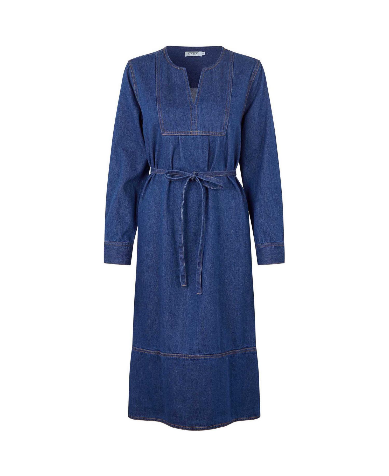 Women's Long Sleeve V-Neck Denim Midi Dress