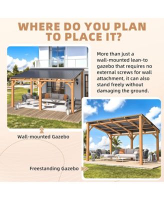 14' x 10' Outdoor Wooden Gazebo, Patio Lean to Hardtop Pergolas and Gazebos