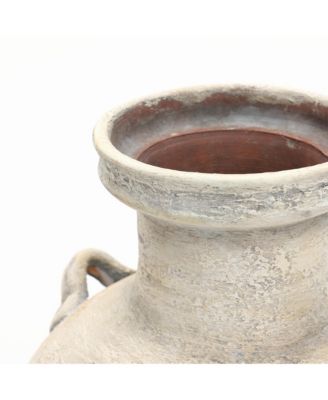 Rustic Off-White with Gray 12.4-Inch Tall Terracotta Urn Vase