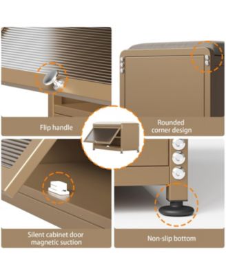 Shoe Storage Bench with Cushion Seat, Modern Shoe Organizer Cabinet with Flip-Down Door, Sturdy Metal Frame & Comfortable Seating for Entryway