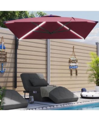 10FT Large Patio Umbrella with Solar Lights, Rectangle Wall Mounted Outdoor Patio Umbrella