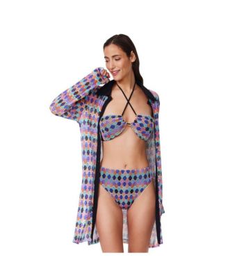 Women's Retro Riviera Netted Crochet Buttoned Tunic Cover-Up