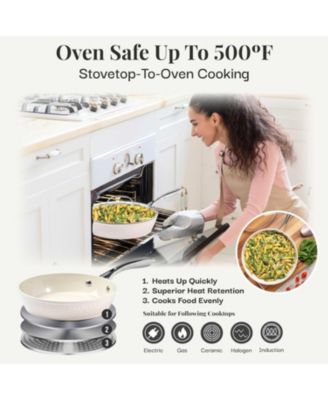 Hammered Cream 15-Piece Ceramic Nonstick Cookware set with Utensils