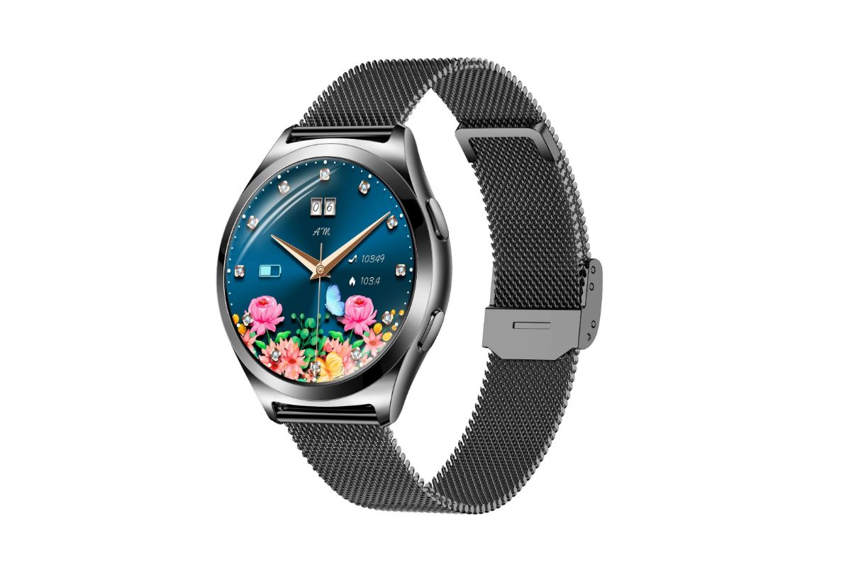 часы с большим экраном 1.27 HD для контроля сердечного ритма женщин с физиологическим контролем водонепроницаемые Bluetooth-часы -серебристый