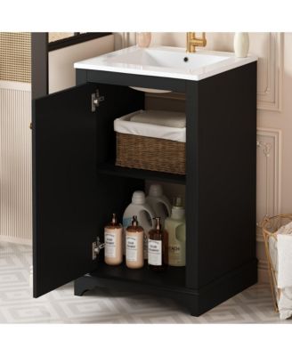 20-Inch Bathroom Vanity with Ceramic Sink, Freestanding Single Vanity, Soft-Close Door & Adjustable Shelf
