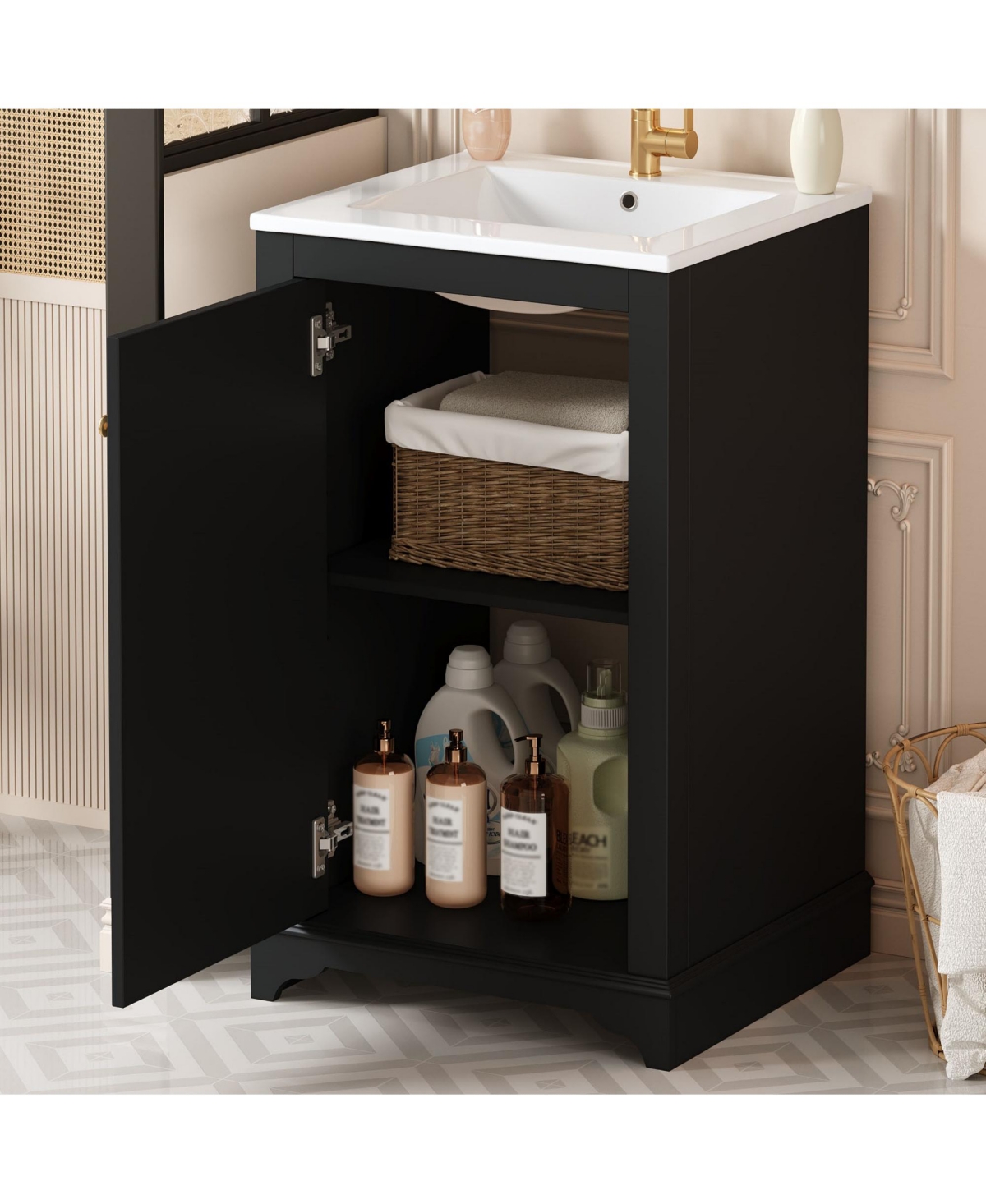 Casainc 20-Inch Bathroom Vanity with Ceramic Sink, Freestanding Single Vanity, Soft-Close Door & Adjustable Shelf
