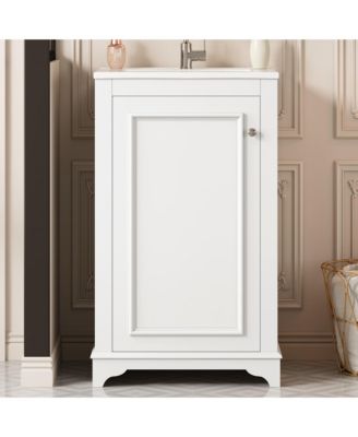 20-Inch Bathroom Vanity with Ceramic Sink, Freestanding Single Vanity, Soft-Close Door & Adjustable Shelf