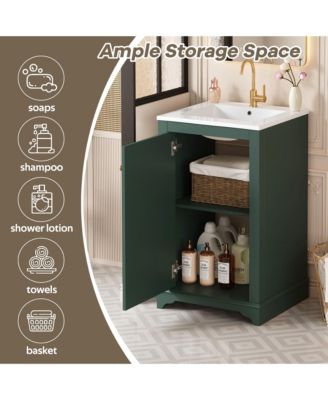 20-Inch Bathroom Vanity with Ceramic Sink, Freestanding Single Vanity, Soft-Close Door & Adjustable Shelf